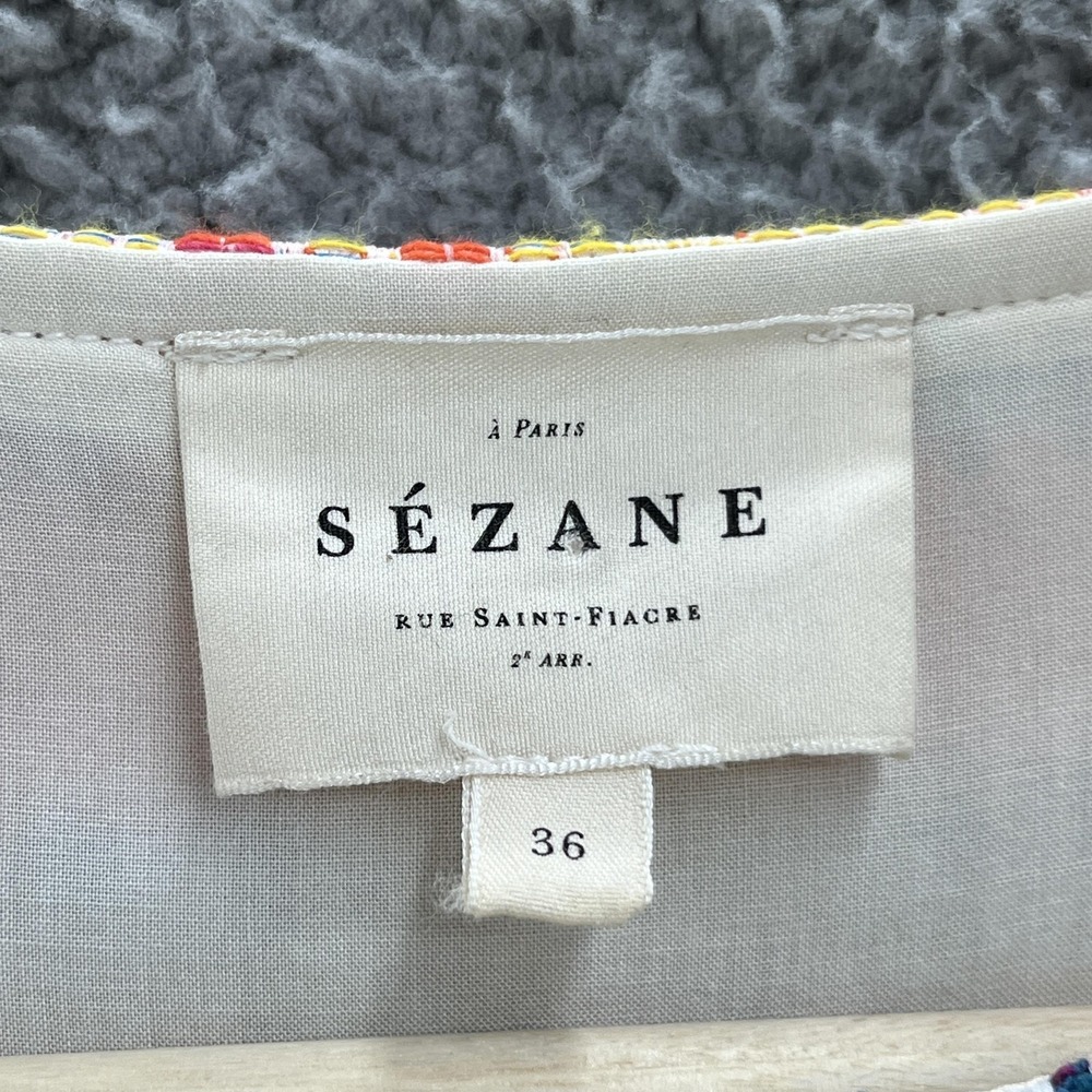 Sezane Dress 4 Multicolor Plaid Tweed Katie Sleeveless MOD Retro Mini Shift - Picture 3 of 13